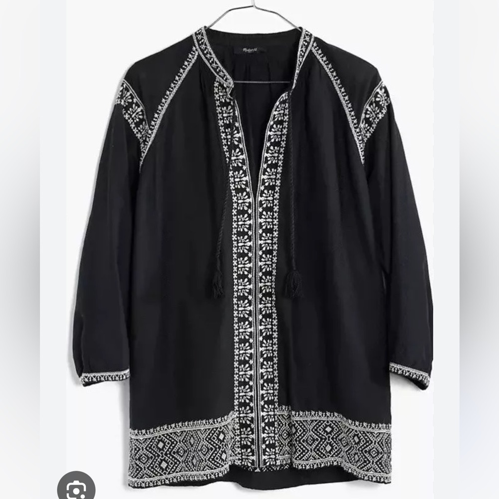 Madewell Size XXS Peasant Blouse Embroidered Camelia Tassel Top